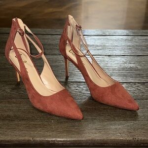 Lulus Deacon Rusty Rose Faux Suede Pointed-Toe Ankle Strap Heels